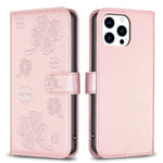 غطاء هاتف من الجلد المنقوش بأوراق البرسيم الرباعية، لهواتف iPhone 7 / 8 / SE 2022، لهاتف iPhone 13 Pro Max، لهاتف iPhone 13 Pro، لهاتف iPhone 13، لهواتف iPhone 12 / 12 Pro، لهاتف iPhone 12 Pro Max، لهاتف iPhone 11 Pro Max، لهاتف iPhone 11