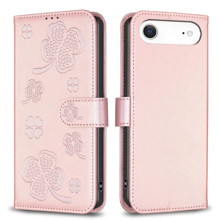 غطاء هاتف من الجلد المنقوش بأوراق البرسيم الرباعية، لهاتف iPhone 17 Pro Max، لهاتف iPhone 17 Pro، لهاتف iPhone 17، لهاتف iPhone Air، لهاتف iPhone 16 Pro Max، لهاتف iPhone 16 Pro، لهاتف iPhone 16 Plus، لهاتف iPhone 16