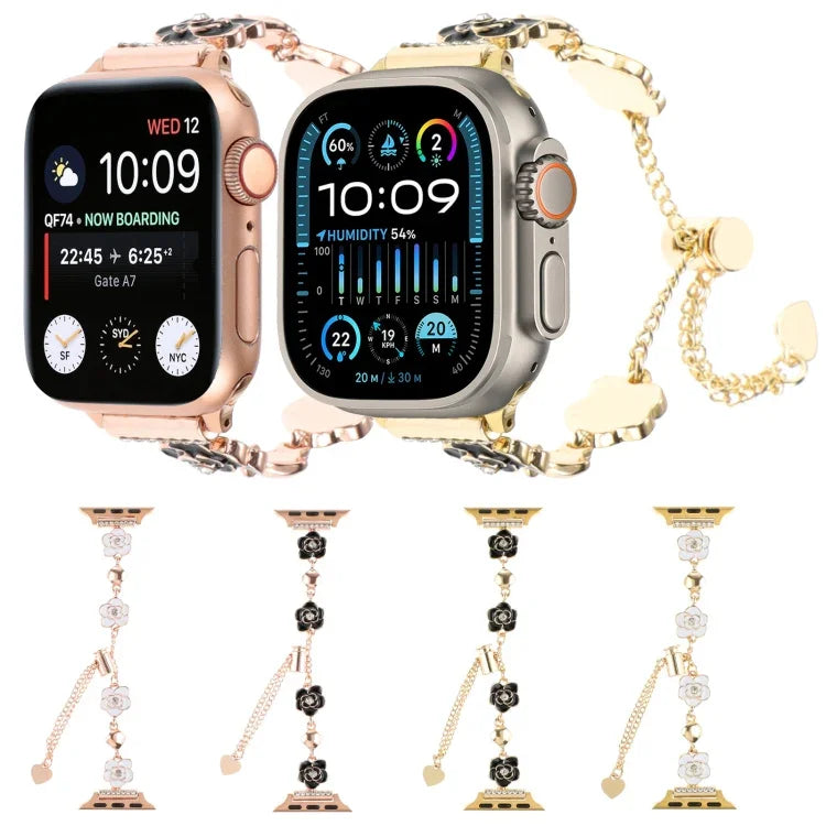 سوار ساعة معدني بسلسلة كاميليا، لسلسلة Apple Watch مقاس 42مم، لسلسلة Apple Watch مقاس 38مم