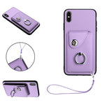 غطاء هاتف PU مع حامل حلقة وحقيبة بطاقات أورغن مع حبل، لهواتف iPhone XS / X، لهاتف iPhone XR، لهاتف iPhone XS Max، لهواتف iPhone 8 Plus / 7 Plus