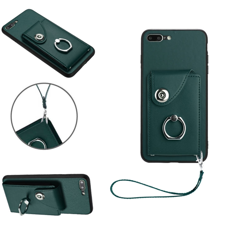 غطاء هاتف PU مع حامل حلقة وحقيبة بطاقات أورغن مع حبل، لهواتف iPhone XS / X، لهاتف iPhone XR، لهاتف iPhone XS Max، لهواتف iPhone 8 Plus / 7 Plus