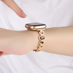 Leopard Rhinestones Metal Chain Watch Band, For Apple Watch SE 2023 44mm, For Apple Watch SE 2023 40mm, For Apple Watch Ultra 2 49mm, For Apple Watch Series 9 45mm, For Apple Watch Series 9 41mm, For Apple Watch Ultra 49mm, For Apple Watch Series 8 41m...