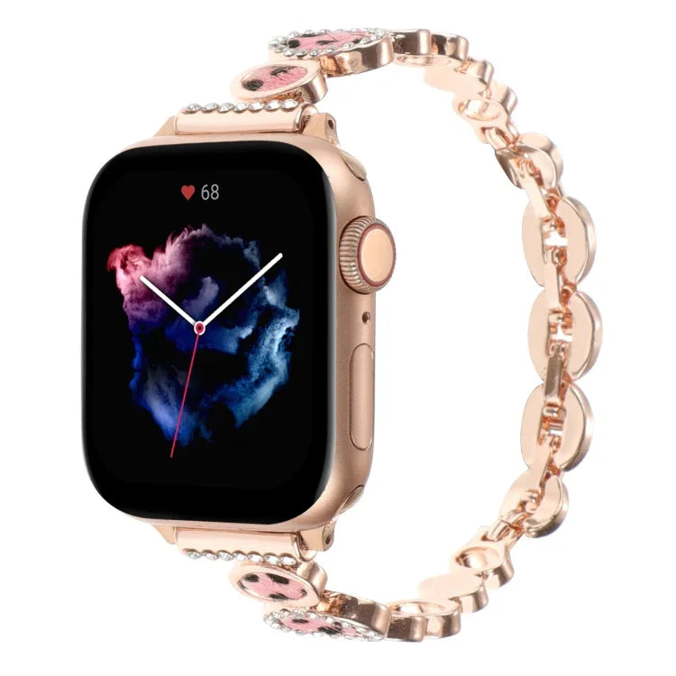 سوار ساعة معدني بسلسلة مرصعة بأحجار الراين بنقشة الفهد، لسلسلة Apple Watch مقاس 42مم، لسلسلة Apple Watch مقاس 38مم