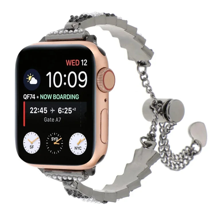 سوار ساعة معدني بسلسلة خرز الأصداف، لسلسلة Apple Watch مقاس 42مم، لسلسلة Apple Watch مقاس 38مم