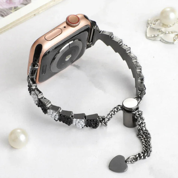 سوار ساعة معدني بسلسلة خرز الأصداف، لسلسلة Apple Watch مقاس 42مم، لسلسلة Apple Watch مقاس 38مم