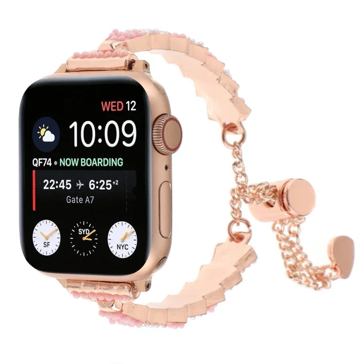 سوار ساعة معدني بسلسلة خرز الأصداف، لسلسلة Apple Watch مقاس 42مم، لسلسلة Apple Watch مقاس 38مم