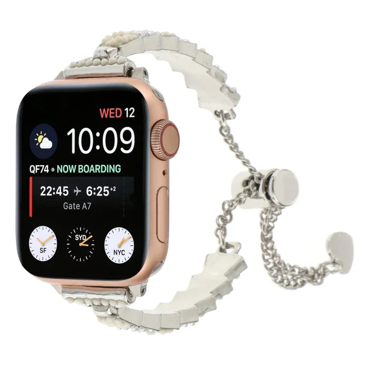 سوار ساعة معدني بسلسلة خرز الأصداف، لسلسلة Apple Watch مقاس 42مم، لسلسلة Apple Watch مقاس 38مم