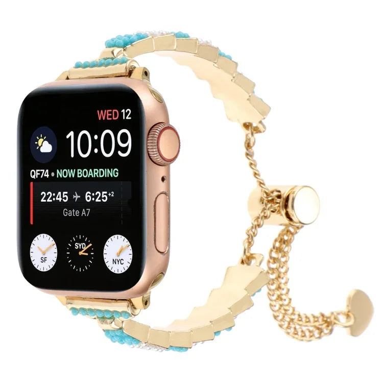 سوار ساعة معدني بسلسلة خرز الأصداف، لسلسلة Apple Watch مقاس 42مم، لسلسلة Apple Watch مقاس 38مم