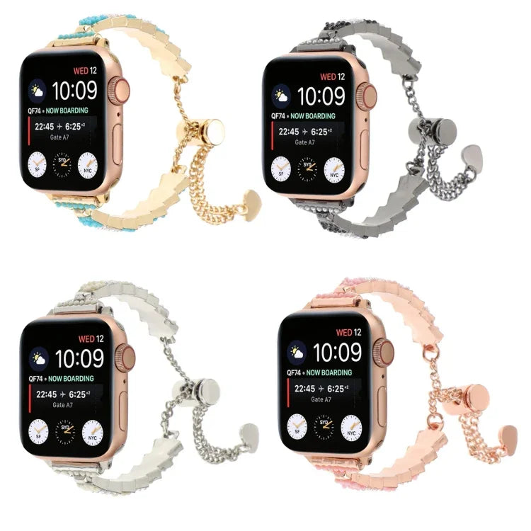 سوار ساعة معدني بسلسلة خرز الأصداف، لسلسلة Apple Watch مقاس 42مم، لسلسلة Apple Watch مقاس 38مم