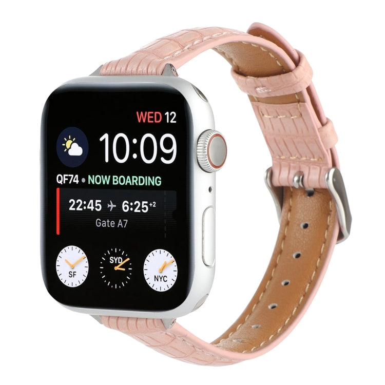 Slim Crocodile Leather Watch Band, For Apple Watch Series 8 41mm, For Apple Watch Series 8 45mm, For Apple Watch SE 2022 40mm, For Apple Watch SE 2022 44mm, For Apple Watch Series 7 41mm, For Apple Watch Series 7 45mm