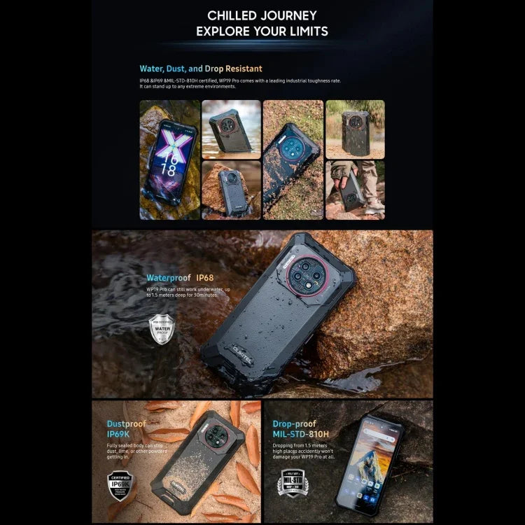 Oukitel WP19 Pro، شاشة 6.8 بوصة MediaTek Helio G99 ثماني النواة، NFC، الشبكة: 4G، WP19 Pro 8GB+256GB