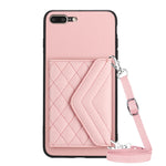 غطاء هاتف مع حقيبة بطاقات بنقشة ماسية وميزة RFID وحبل طويل، لجهاز iPhone 12 mini، لجهاز iPhone 11 Pro Max، لجهاز iPhone 11، لجهاز iPhone 11 Pro، لجهاز iPhone XS / X، لجهاز iPhone XR، لجهاز iPhone XS Max، لجهاز iPhone 8 Plus / 7 Plus