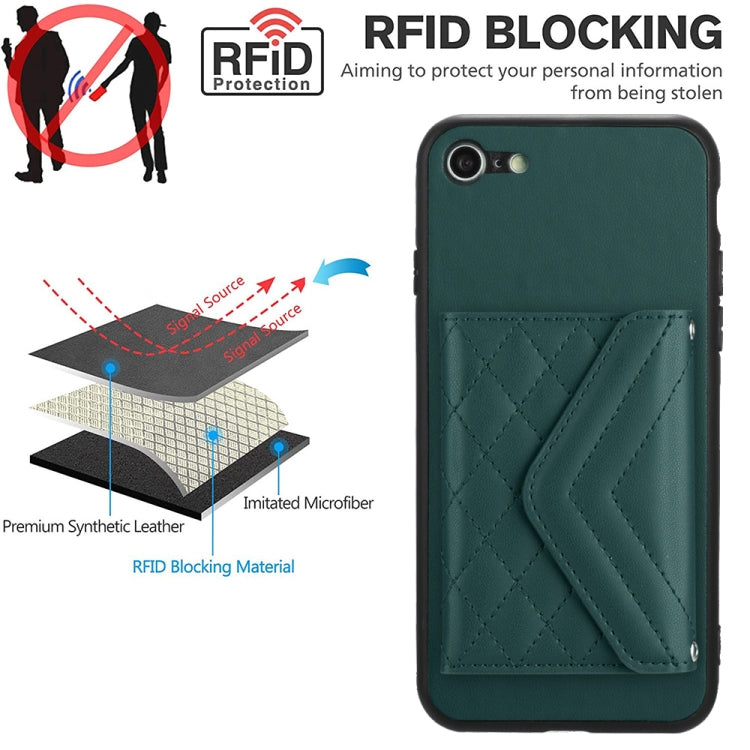 غطاء هاتف مع حقيبة بطاقات بنقشة ماسية وميزة RFID وحبل طويل، لجهاز iPhone SE 2022 / SE 2020، لجهاز iPhone 13 Pro Max، لجهاز iPhone 13 Pro، لجهاز iPhone 13، لجهاز iPhone 13 mini، لجهاز iPhone 12، لجهاز iPhone 12 Pro Max، لجهاز iPhone 12 Pro