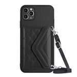غطاء هاتف مع حقيبة بطاقات بنقشة ماسية وميزة RFID وحبل طويل، لجهاز iPhone 12 mini، لجهاز iPhone 11 Pro Max، لجهاز iPhone 11، لجهاز iPhone 11 Pro، لجهاز iPhone XS / X، لجهاز iPhone XR، لجهاز iPhone XS Max، لجهاز iPhone 8 Plus / 7 Plus