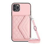 غطاء هاتف مع حقيبة بطاقات بنقشة ماسية وميزة RFID وحبل طويل، لجهاز iPhone 12 mini، لجهاز iPhone 11 Pro Max، لجهاز iPhone 11، لجهاز iPhone 11 Pro، لجهاز iPhone XS / X، لجهاز iPhone XR، لجهاز iPhone XS Max، لجهاز iPhone 8 Plus / 7 Plus