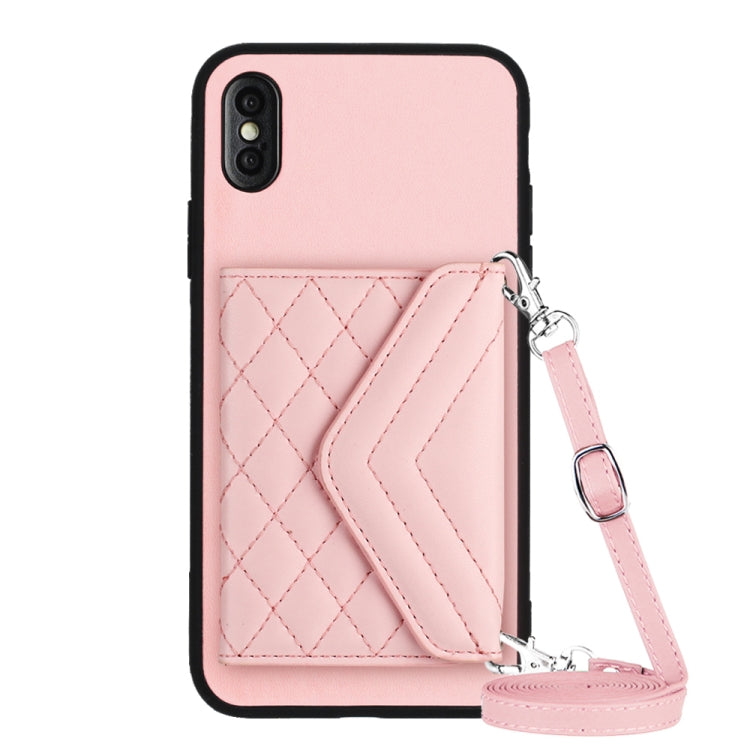 غطاء هاتف مع حقيبة بطاقات بنقشة ماسية وميزة RFID وحبل طويل، لجهاز iPhone 12 mini، لجهاز iPhone 11 Pro Max، لجهاز iPhone 11، لجهاز iPhone 11 Pro، لجهاز iPhone XS / X، لجهاز iPhone XR، لجهاز iPhone XS Max، لجهاز iPhone 8 Plus / 7 Plus