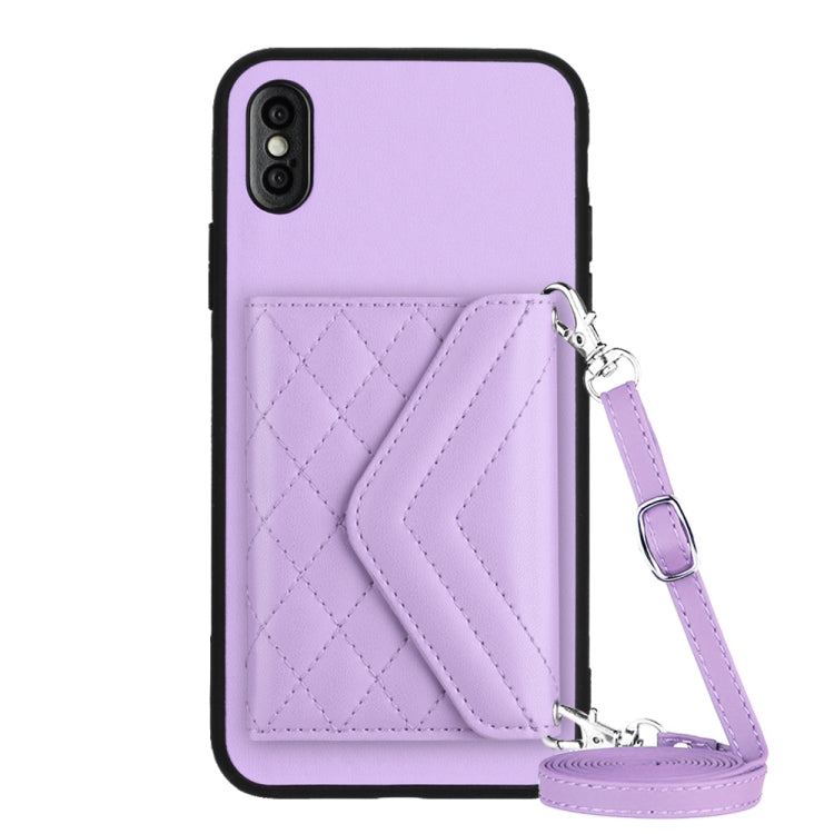 غطاء هاتف مع حقيبة بطاقات بنقشة ماسية وميزة RFID وحبل طويل، لجهاز iPhone 12 mini، لجهاز iPhone 11 Pro Max، لجهاز iPhone 11، لجهاز iPhone 11 Pro، لجهاز iPhone XS / X، لجهاز iPhone XR، لجهاز iPhone XS Max، لجهاز iPhone 8 Plus / 7 Plus