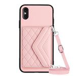 غطاء هاتف مع حقيبة بطاقات بنقشة ماسية وميزة RFID وحبل طويل، لجهاز iPhone 12 mini، لجهاز iPhone 11 Pro Max، لجهاز iPhone 11، لجهاز iPhone 11 Pro، لجهاز iPhone XS / X، لجهاز iPhone XR، لجهاز iPhone XS Max، لجهاز iPhone 8 Plus / 7 Plus