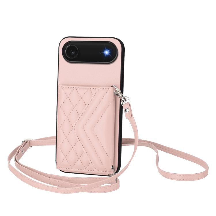 غطاء هاتف مع حقيبة بطاقات بنقشة ماسية وميزة RFID وحبل طويل، لجهاز iPhone 17 Pro Max، لجهاز iPhone 17 Pro، لجهاز iPhone 17، لجهاز iPhone Air، لجهاز iPhone 16 Pro Max، لجهاز iPhone 16 Pro، لجهاز iPhone 16 Plus، لجهاز iPhone 16