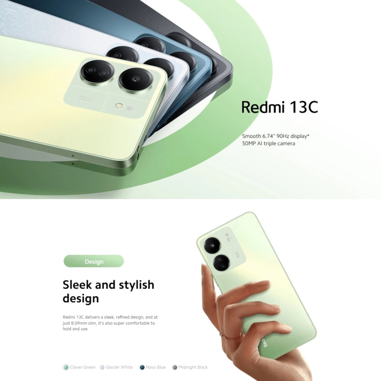 Xiaomi Redmi 13C 5G، شاشة 6.74 بوصة MIUI 14 معالج MediaTek Dimensity 6100+ ثماني النواة 2.2 جيجاهرتز، NFC، الشبكة: 5G، لا يدعم Google Play، 6GB+128GB