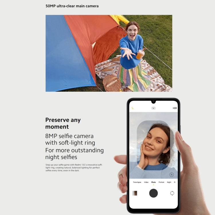 Xiaomi Redmi 13C 5G، شاشة 6.74 بوصة MIUI 14 معالج MediaTek Dimensity 6100+ ثماني النواة 2.2 جيجاهرتز، NFC، الشبكة: 5G، لا يدعم Google Play، 6GB+128GB
