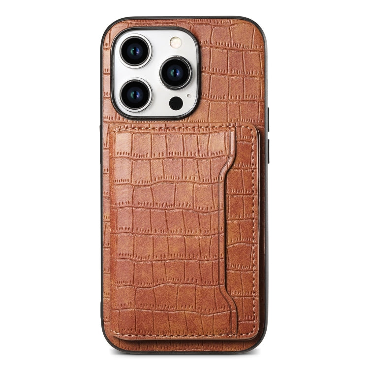 Crocodile Texture Card Bag Design Full Coverage Phone Case, For iPhone 15 Pro Max, For iPhone 15 Pro, For iPhone 15 Plus, For iPhone 15, For iPhone 14 Plus, For iPhone 14, For iPhone 14 Pro, For iPhone 14 Pro Max, For iPhone 13 Pro Max