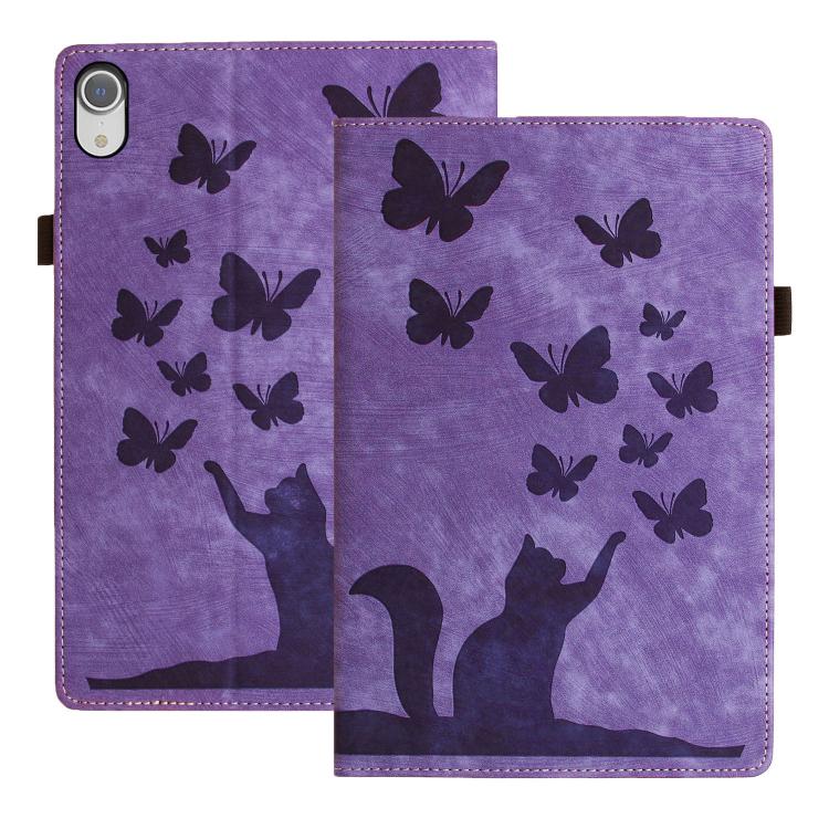 غطاء لوحي من الجلد بنقش قطة فراشة، لجهاز iPad Air 13 2026 / 2025 / 2024، لجهاز iPad Air 11 2026 / 2025 / 2024، لجهاز iPad Pro 13 2025 / 2024، لجهاز iPad Pro 11 2025 / 2024، لجهاز iPad mini 2024 / 2021