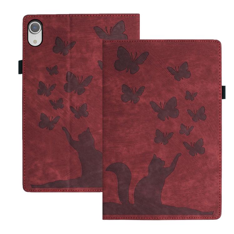 غطاء لوحي من الجلد بنقش قطة فراشة، لجهاز iPad Air 13 2026 / 2025 / 2024، لجهاز iPad Air 11 2026 / 2025 / 2024، لجهاز iPad Pro 13 2025 / 2024، لجهاز iPad Pro 11 2025 / 2024، لجهاز iPad mini 2024 / 2021