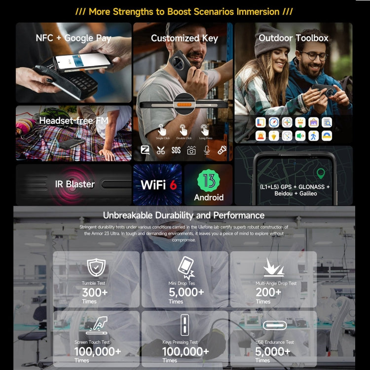 Ulefone Armor 23 Ultra هاتف متين، شاشة 6.78 بوصة أندرويد 13 معالج MediaTek Dimensity 8020 ثماني النواة حتى 2.6 جيجاهرتز، الشبكة: 5G، NFC، OTG، رسائل عبر الأقمار الصناعية، 12GB+512GB