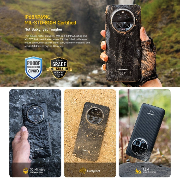 Ulefone Armor 23 Ultra هاتف متين، شاشة 6.78 بوصة أندرويد 13 معالج MediaTek Dimensity 8020 ثماني النواة حتى 2.6 جيجاهرتز، الشبكة: 5G، NFC، OTG، رسائل عبر الأقمار الصناعية، 12GB+512GB