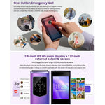 HAMTOD T8 هاتف قابل للطي 4G، شاشة 2.8 بوصة + 1.77 بوصة، VoLTE، بلوتوث، SOS، OTG، النسخة الأوروبية