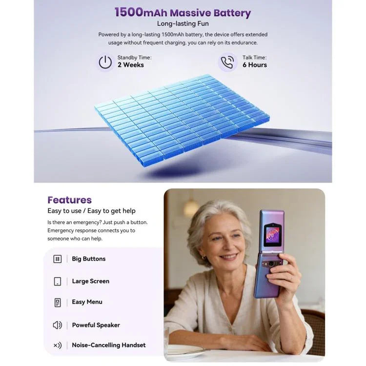 HAMTOD T8 هاتف قابل للطي 4G، شاشة 2.8 بوصة + 1.77 بوصة، VoLTE، بلوتوث، SOS، OTG، النسخة الأوروبية