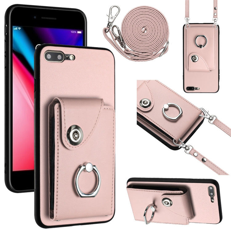 غطاء هاتف مع حامل حلقة وحقيبة بطاقات أورجانيك وحبل طويل، لجهاز iPhone 8 Plus / 7 Plus