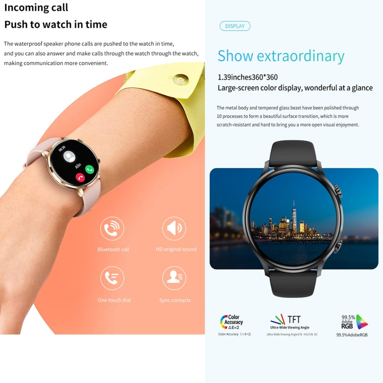 QS40 1.39 inch BT5.2 Smart Sport Watch, Support Bluetooth Call / Sleep / Blood Oxygen / Temperature / Heart Rate / Blood Pressure Health Monitor