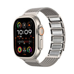 سوار ساعة من الفولاذ المقاوم للصدأ بسلسلة مضفرة مع إبزيم مغناطيسي، لساعات Apple Watch SE 2023 44mm، Apple Watch SE 2023 40mm، Apple Watch Ultra 2 49mm، Apple Watch Series 9 45mm، Apple Watch Series 9 41mm، Apple Watch Ultra 49mm