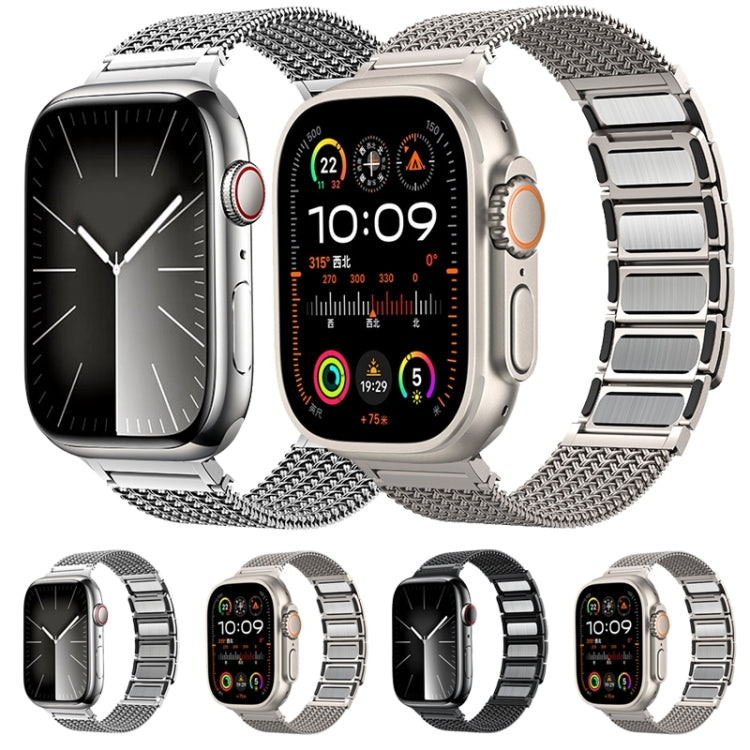 سوار ساعة من الفولاذ المقاوم للصدأ بسلسلة مضفرة مع إبزيم مغناطيسي، لساعات Apple Watch SE 2023 44mm، Apple Watch SE 2023 40mm، Apple Watch Ultra 2 49mm، Apple Watch Series 9 45mm، Apple Watch Series 9 41mm، Apple Watch Ultra 49mm