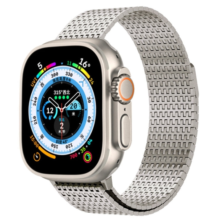سوار ساعة ميلانيزي بحلقة مع إبزيم مغناطيسي من الفولاذ المقاوم للصدأ، لساعات Apple Watch SE 2023 44mm، Apple Watch SE 2023 40mm، Apple Watch Ultra 2 49mm، Apple Watch Series 9 45mm، Apple Watch Series 9 41mm، Apple Watch Ultra 49mm
