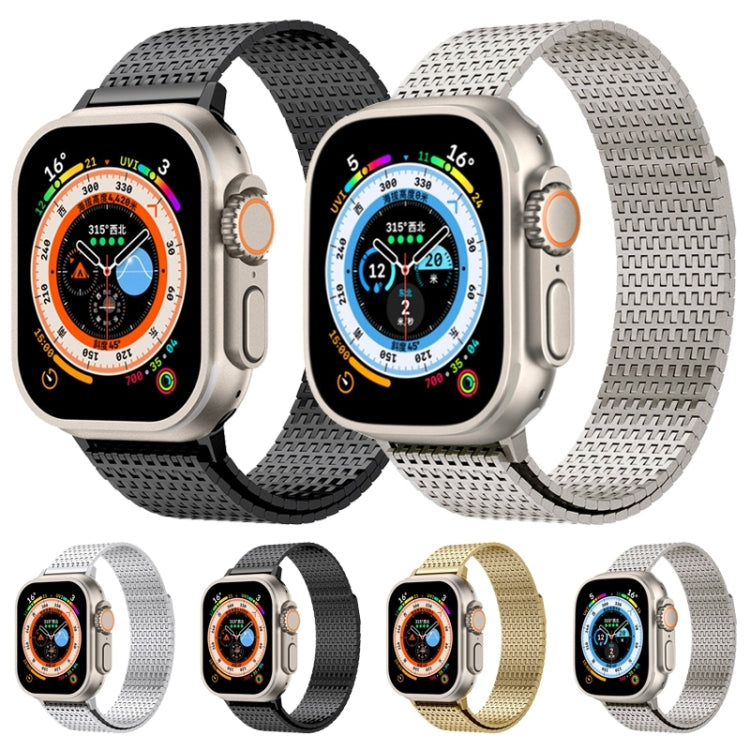 سوار ساعة ميلانيزي بحلقة مع إبزيم مغناطيسي من الفولاذ المقاوم للصدأ، لساعات Apple Watch SE 2023 44mm، Apple Watch SE 2023 40mm، Apple Watch Ultra 2 49mm، Apple Watch Series 9 45mm، Apple Watch Series 9 41mm، Apple Watch Ultra 49mm