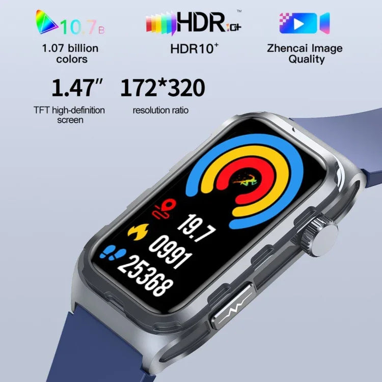 ساعة ذكية مقاومة للماء بمعيار IP68 بشاشة 1.47 بوصة TK79، تدعم تخطيط القلب / جلوكوز الدم / مراقبة الأكسجين في الدم / حمض اليوريك