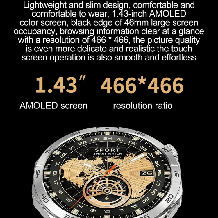 ساعة ذكية LEMFO HK4 بشاشة دائرية AMOLED 1.43 بوصة، تدعم مكالمات بلوتوث