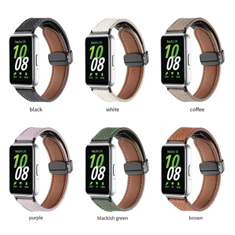 Litchi Texture Magnetic Black Buckle Leather Watch Band, For Samsung Galaxy Fit 3