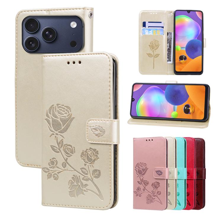غطاء هاتف من الجلد الصناعي بنقشة وردة بارزة، لهواتف iPhone 17e / 16e، iPhone 17 Pro Max، iPhone 17 Pro، iPhone 17، iPhone 16 Pro Max، iPhone 16 Pro، iPhone 16 Plus، iPhone 16، iPhone 15 Pro Max