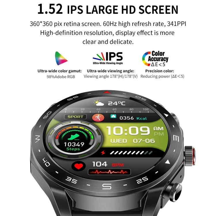 LEMFO T95 شاشة IPS بحجم 1.52 بوصة سماعة أذن بلوتوث 2 في 1 ساعة ذكية تدعم مراقبة الصحة