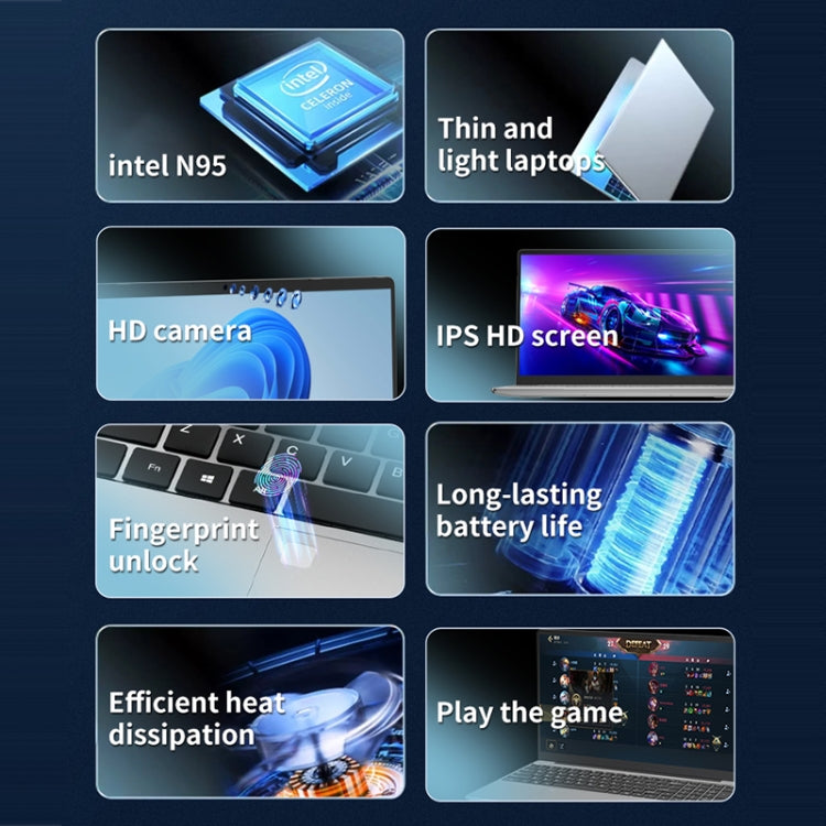 حاسوب محمول GXMO F152G 15.6 بوصة، ويندوز 11، إنتل ألدر ليك N95 رباعي النواة، يدعم فتح القفل ببصمة الإصبع، 16GB+512GB
