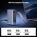 شاحن متعدد المنافذ JOYROOM JR-TCM02 6 في 1 بقوة 65 واط GaN مع 4 منافذ USB-C و2 USB-A، قابس أوروبي، قابس بريطاني