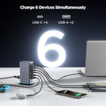 شاحن متعدد المنافذ JOYROOM JR-TCM02 6 في 1 بقوة 65 واط GaN مع 4 منافذ USB-C و2 USB-A، قابس أوروبي، قابس بريطاني
