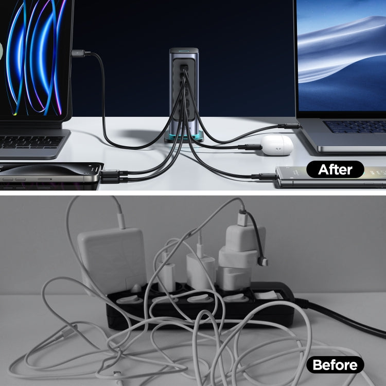 شاحن متعدد المنافذ JOYROOM JR-TCM02 6 في 1 بقوة 65 واط GaN مع 4 منافذ USB-C و2 USB-A، قابس أوروبي، قابس بريطاني