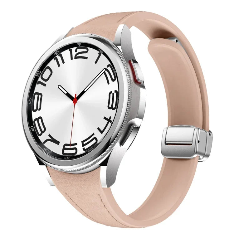Slim Magnetic Silver Buckle Leather Silicone Watch Band, For Samsung Galaxy Watch 6