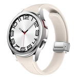 Slim Magnetic Silver Buckle Leather Silicone Watch Band, For Samsung Galaxy Watch 6