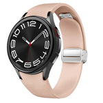 Magnetic Silver Buckle Leather Silicone Watch Band, For Samsung Galaxy Watch 6